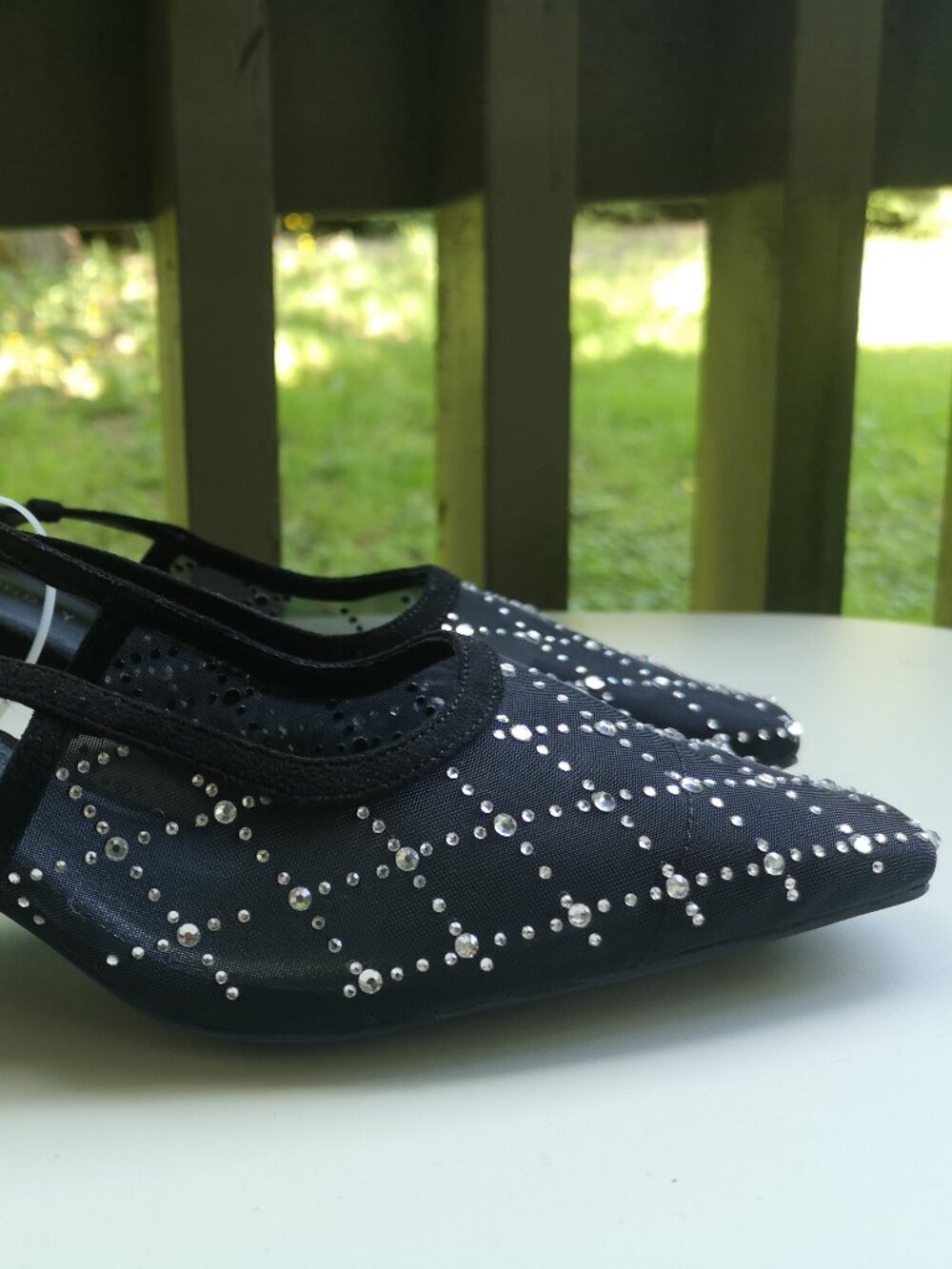 Black Chinese Laundry Mesh Rhinestones Pumps Shoes US 11 (10) - Picture 7 of 12